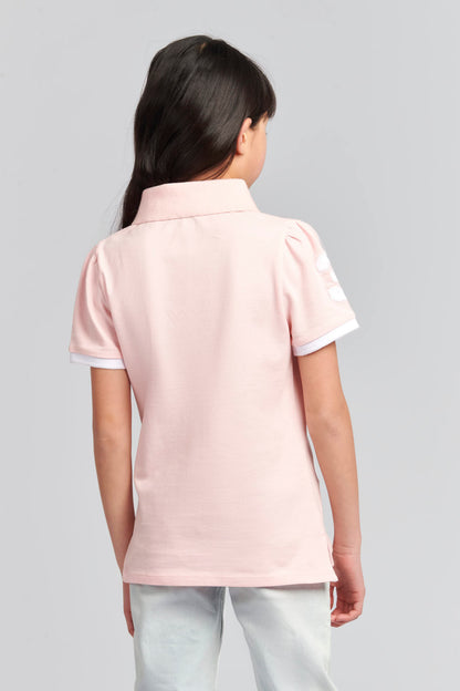 Girls Player 3 Pique Polo Shirt in Crystal Rose