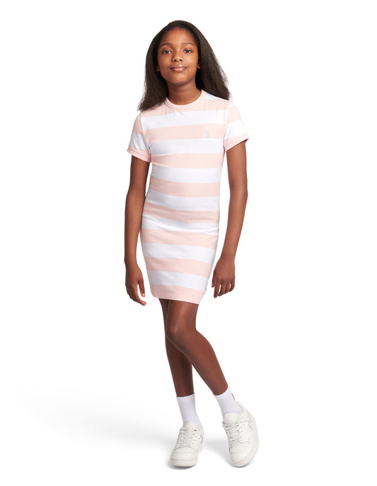 Girls Striped T-Shirt Dress Crystal Rose