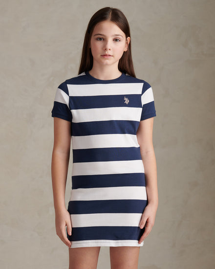 Girls Striped T-Shirt Dress Navy Iris