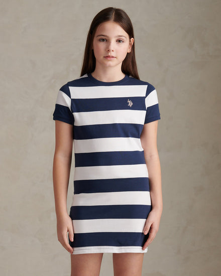 Girls Striped T-Shirt Dress Navy Iris