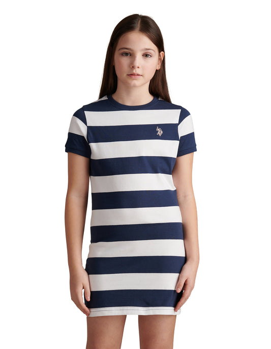 Girls Striped T-Shirt Dress Navy Iris