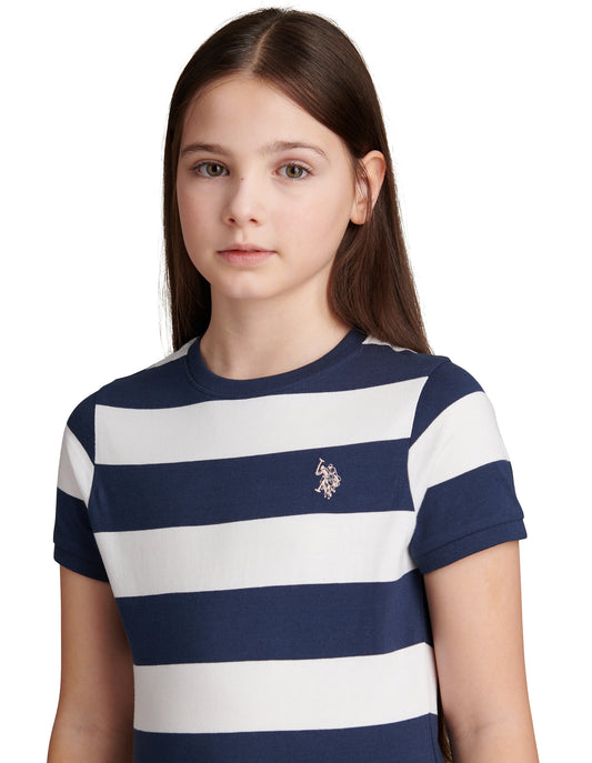 Girls Striped T-Shirt Dress Navy Iris