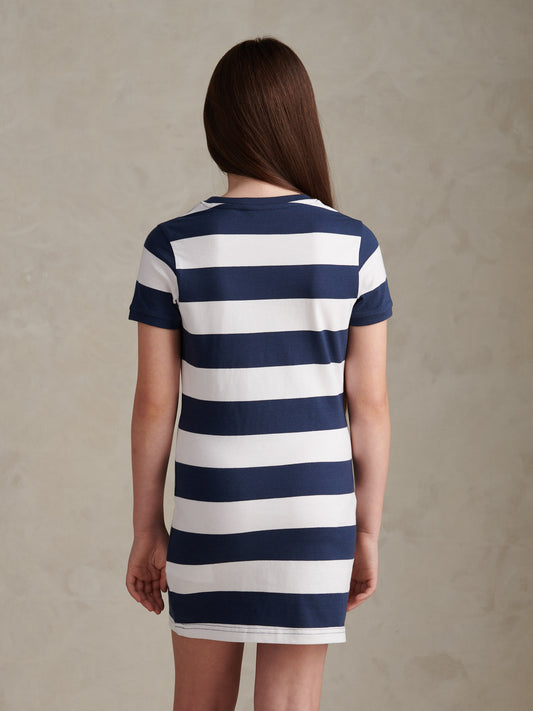 Girls Striped T-Shirt Dress Navy Iris