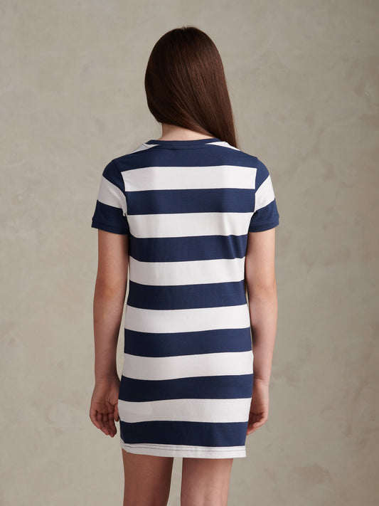 Girls Striped T-Shirt Dress Navy Iris