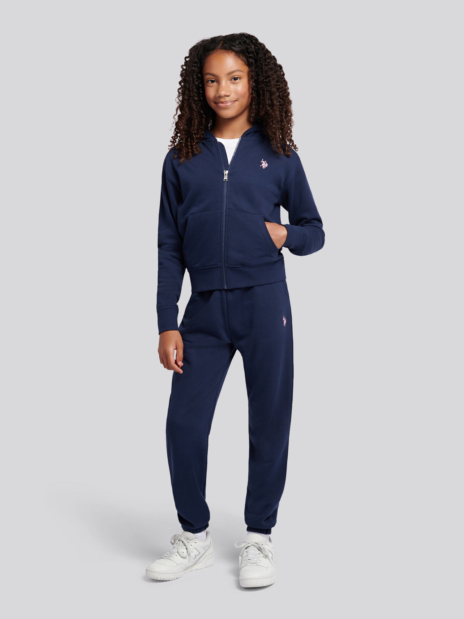Girls Zip Hoodie Relaxed Fit Jogger Set in Navy Iris – Polo
