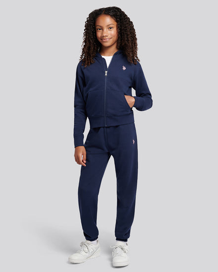 Girls Zip Hoodie & Relaxed Fit Jogger Set in Navy Iris