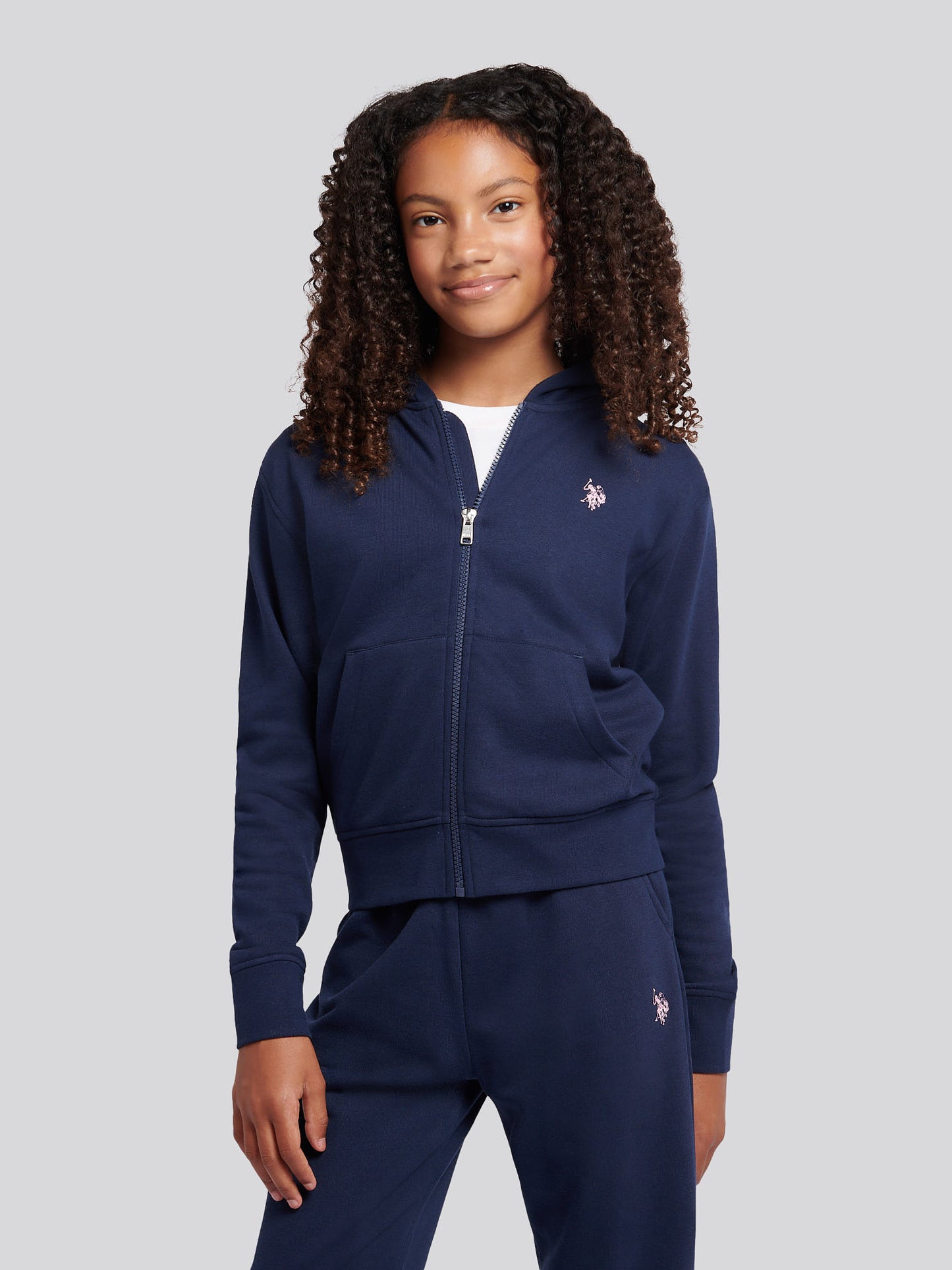 Girls Zip Hoodie & Relaxed Fit Jogger Set in Navy Iris