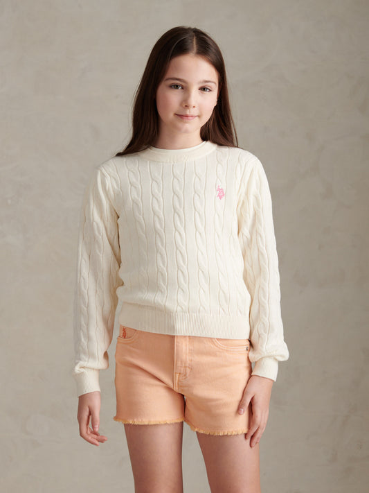 Girls Cable Knit Jumper in Marshmallow
