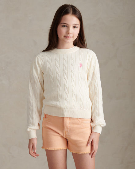 Girls Cable Knit Jumper in Marshmallow