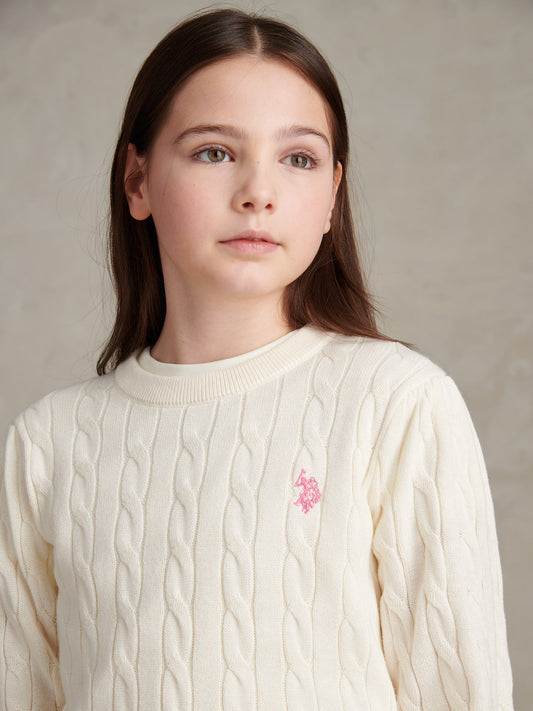 Girls Cable Knit Jumper in Marshmallow