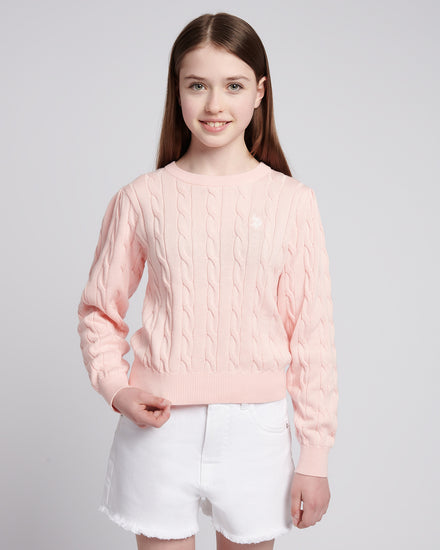 Girls Cable Knit Jumper in Crystal Rose