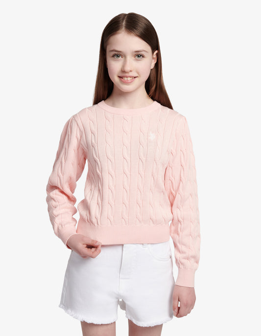 Girls Cable Knit Jumper Crystal Rose