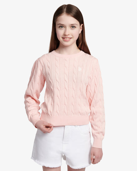 Girls Cable Knit Jumper Crystal Rose