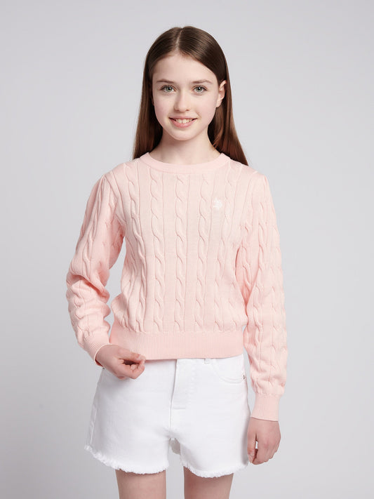 Girls Cable Knit Jumper Crystal Rose