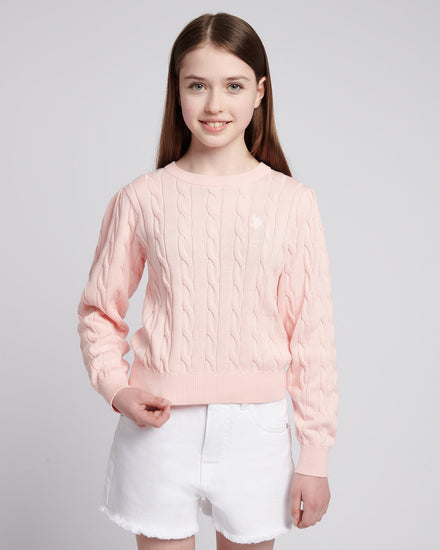 Girls Cable Knit Jumper Crystal Rose