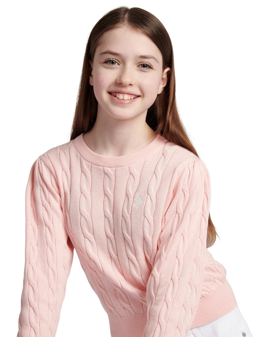 Girls Cable Knit Jumper Crystal Rose