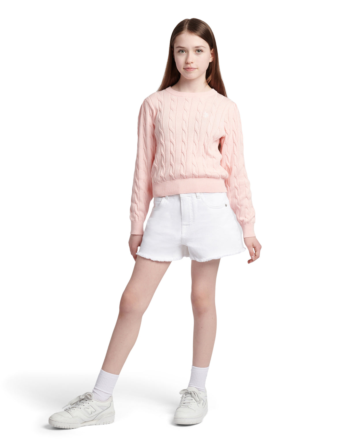 Girls Cable Knit Jumper Crystal Rose