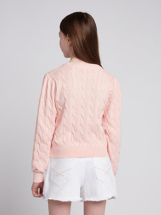Girls Cable Knit Jumper Crystal Rose