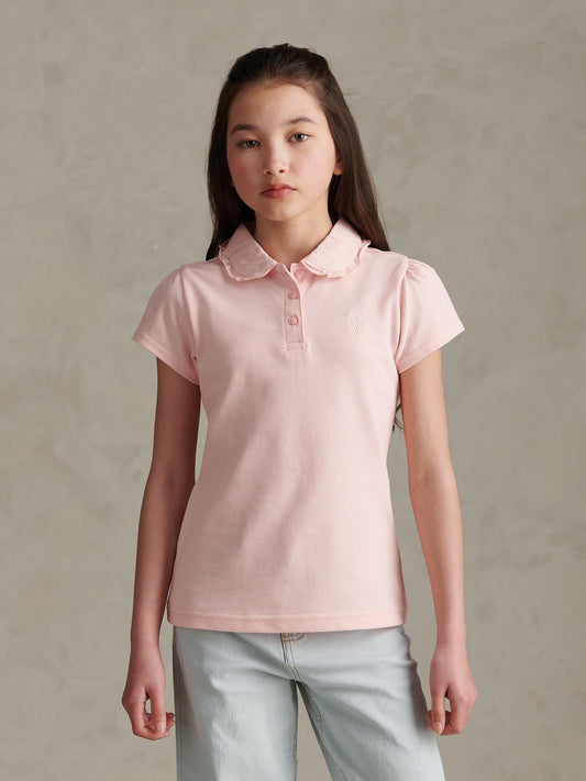 Girls Frill Collar Pique Polo Shirt Crystal Rose