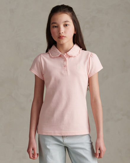 Girls Frill Collar Pique Polo Shirt Crystal Rose