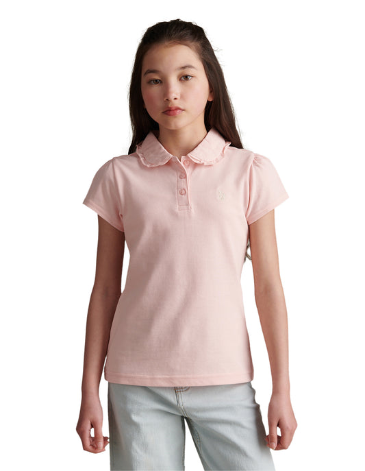 Girls Frill Collar Pique Polo Shirt Crystal Rose