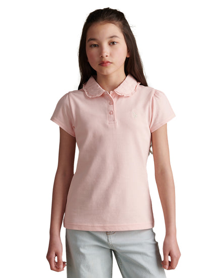Girls Frill Collar Pique Polo Shirt Crystal Rose