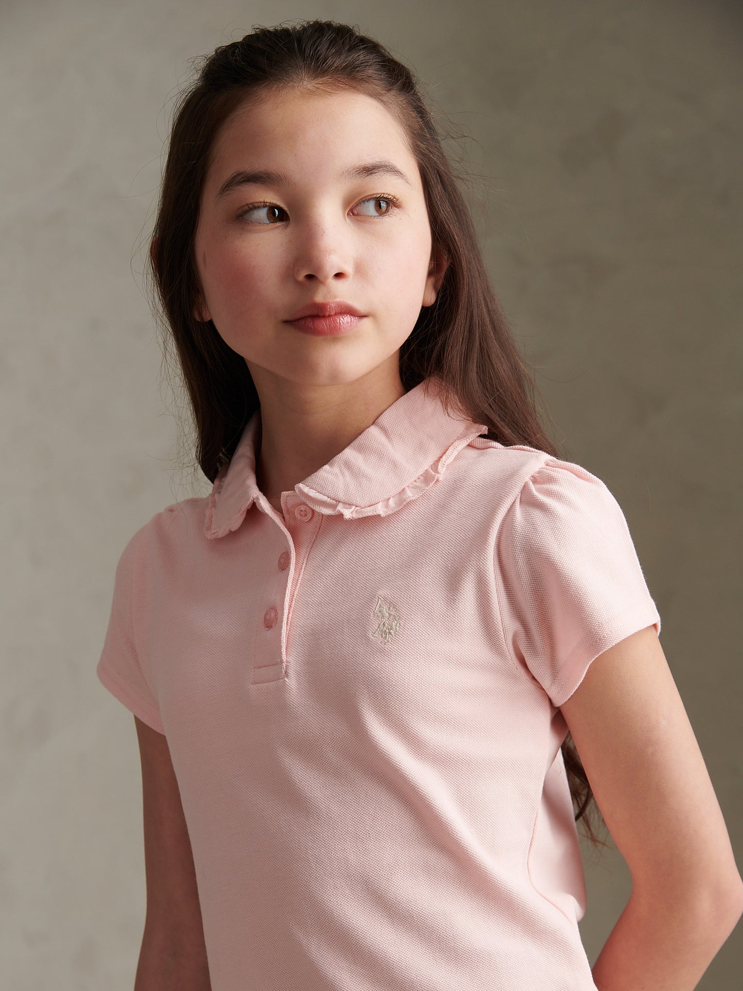 Girls Frill Collar Pique Polo Shirt Crystal Rose