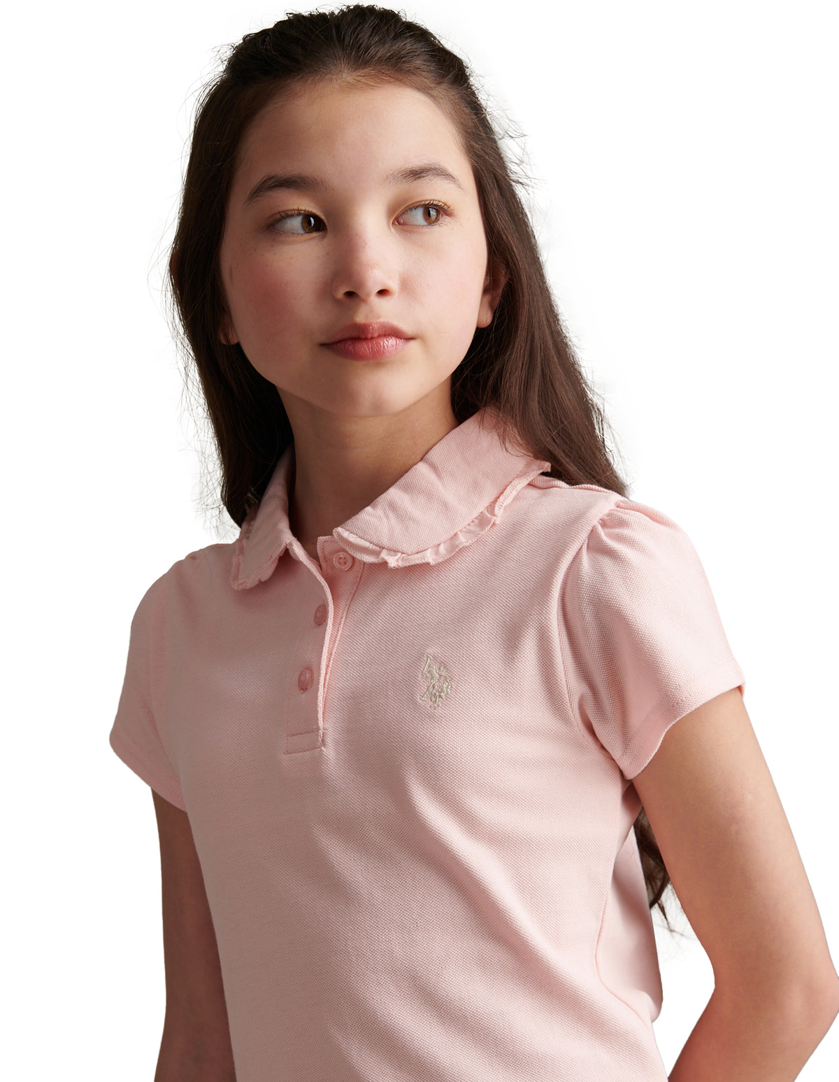 Girls Frill Collar Pique Polo Shirt Crystal Rose