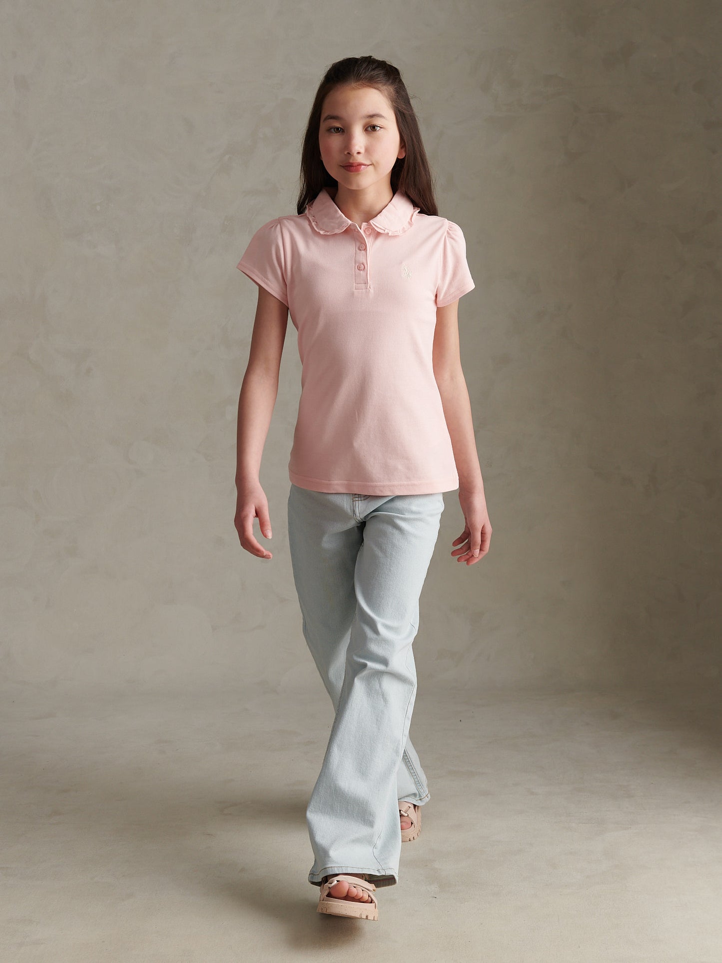 Girls Frill Collar Pique Polo Shirt Crystal Rose