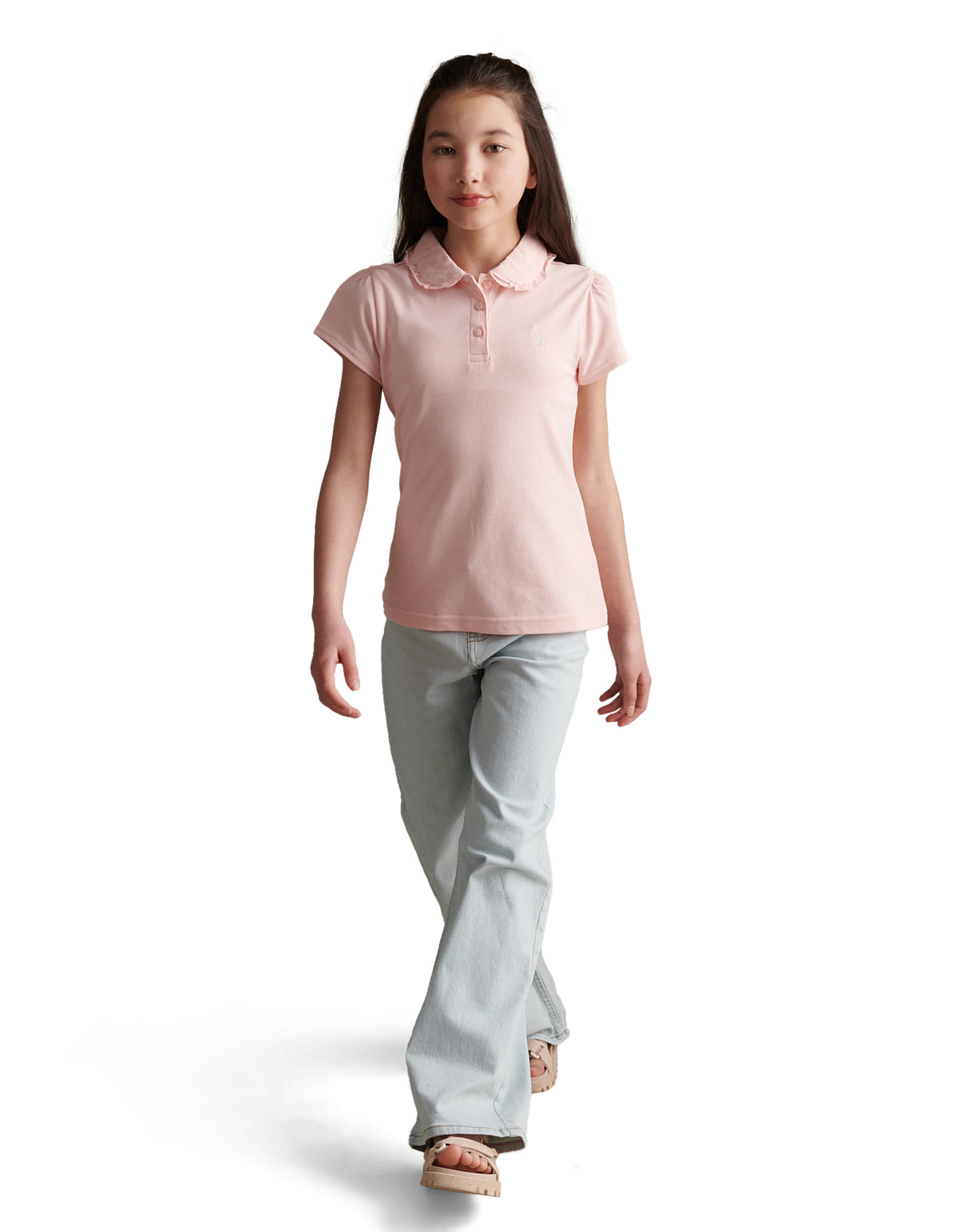 Girls Frill Collar Pique Polo Shirt Crystal Rose