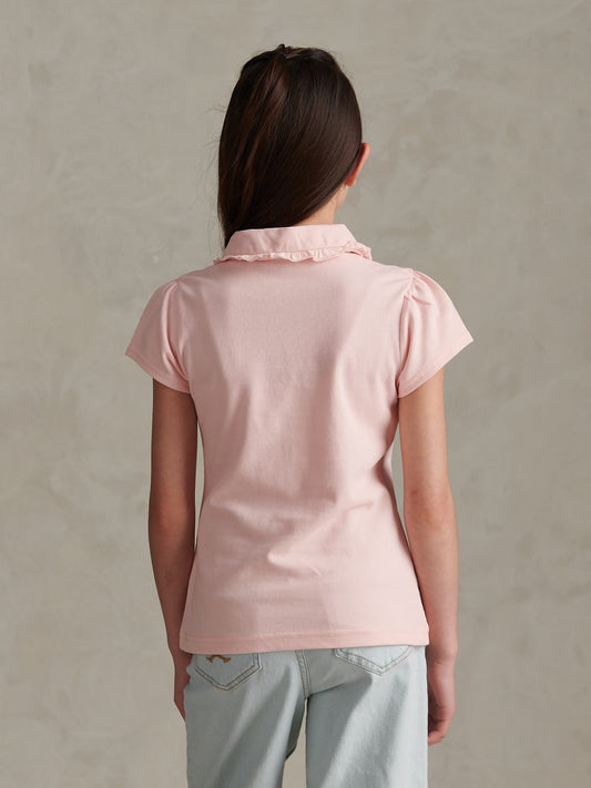 Girls Frill Collar Pique Polo Shirt Crystal Rose