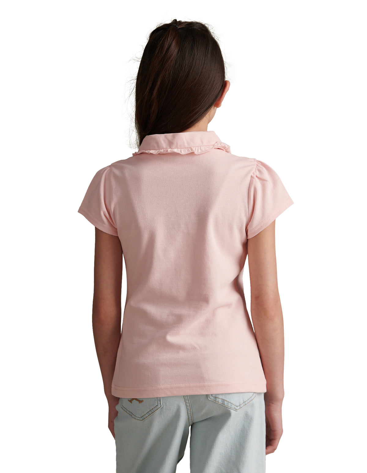 Girls Frill Collar Pique Polo Shirt Crystal Rose