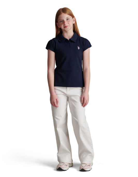 Girls Frill Collar Pique Polo Shirt Navy Iris