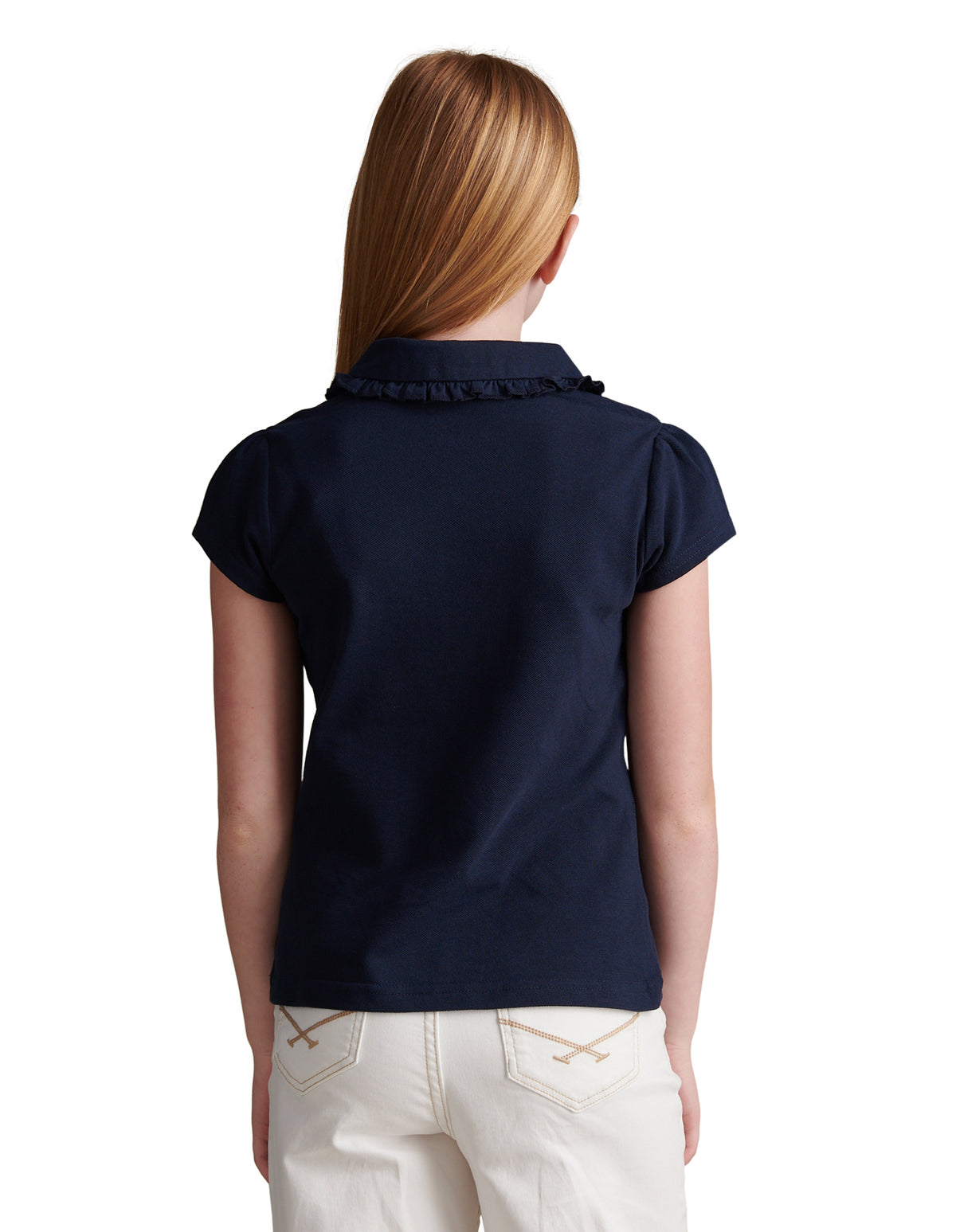 Girls Frill Collar Pique Polo Shirt Navy Iris