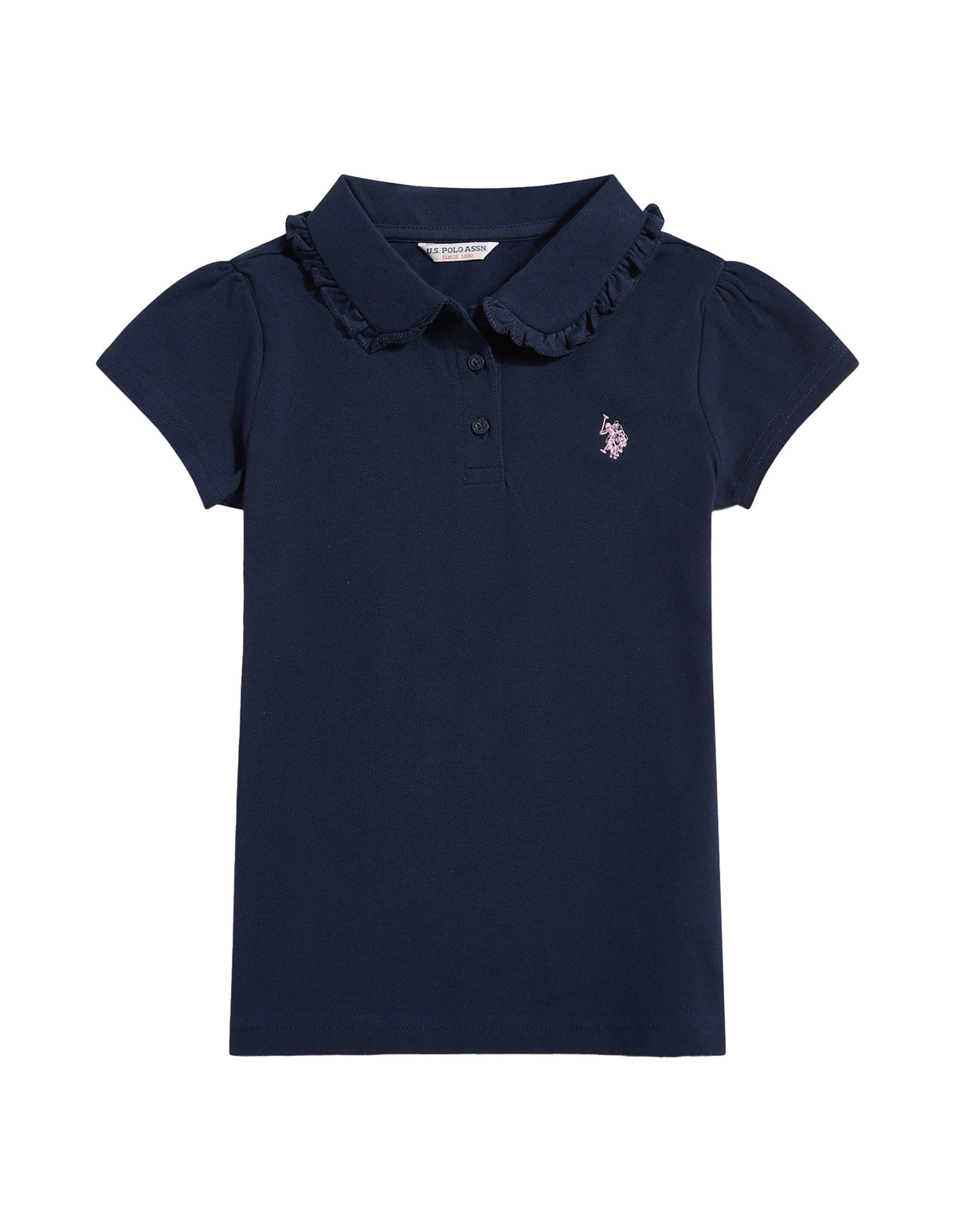 Girls Frill Collar Pique Polo Shirt Navy Iris