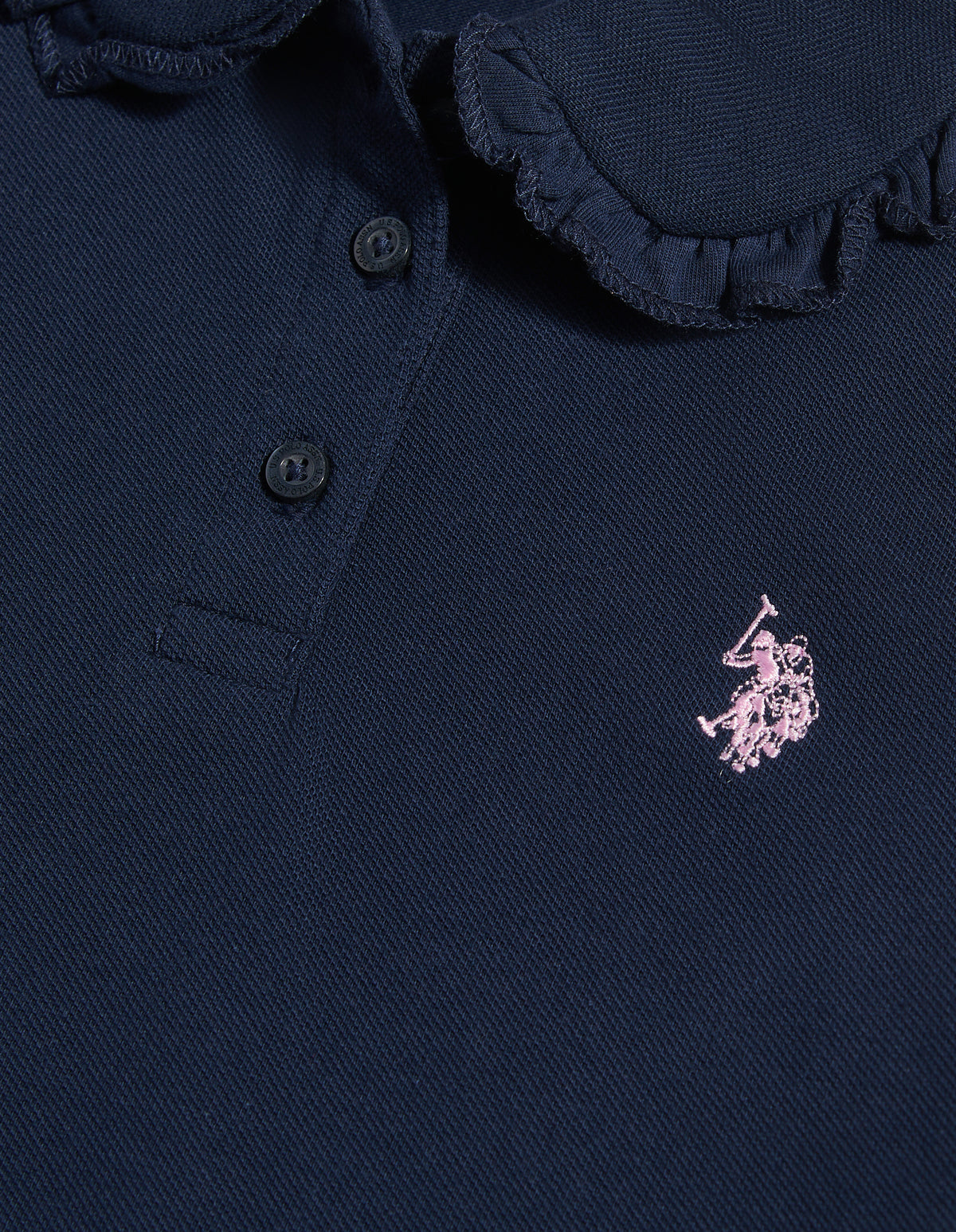Girls Frill Collar Pique Polo Shirt Navy Iris