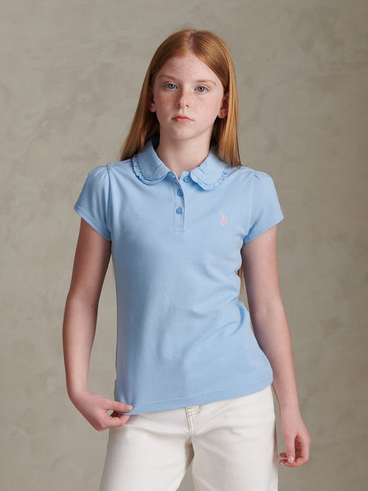 Girls Frill Collar Pique Polo Shirt Open Air