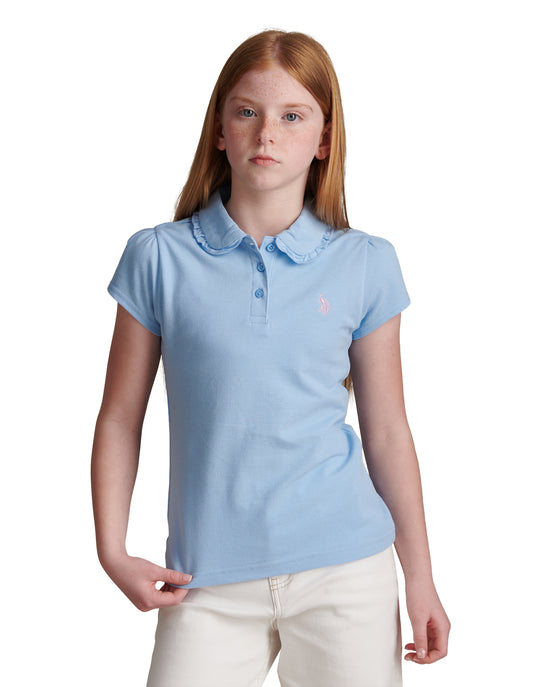 Girls Frill Collar Pique Polo Shirt Open Air