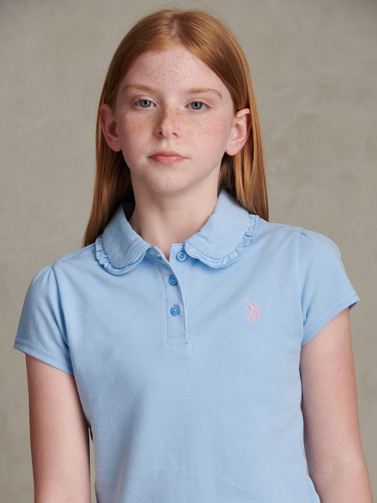 Girls Frill Collar Pique Polo Shirt Open Air