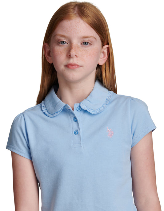 Girls Frill Collar Pique Polo Shirt Open Air