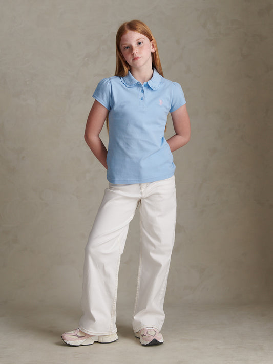 Girls Frill Collar Pique Polo Shirt Open Air