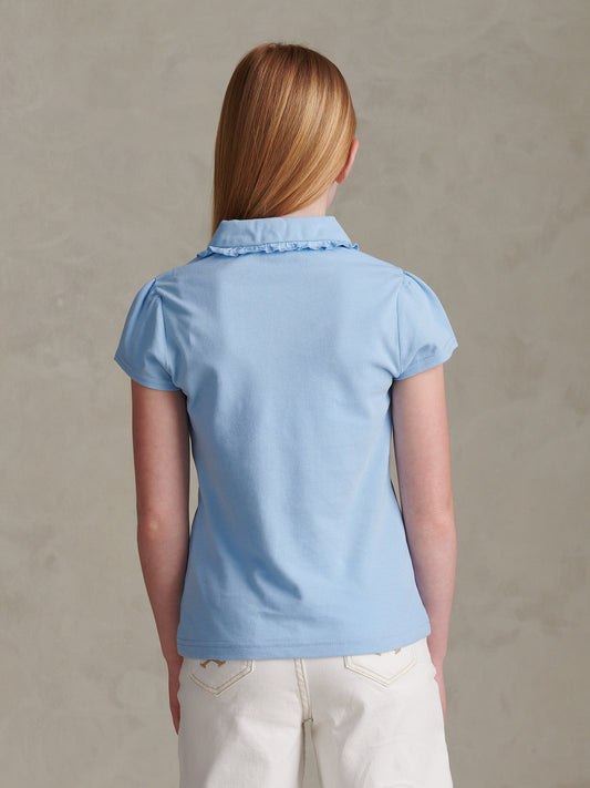 Girls Frill Collar Pique Polo Shirt Open Air