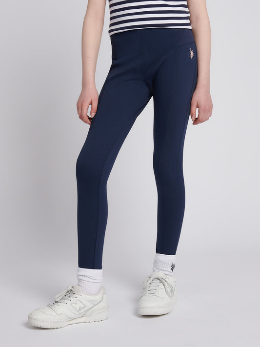 Girls Elastic Waistband Leggings in Navy Iris