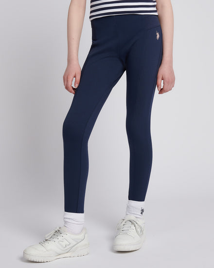 Girls Elastic Waistband Leggings Navy Iris
