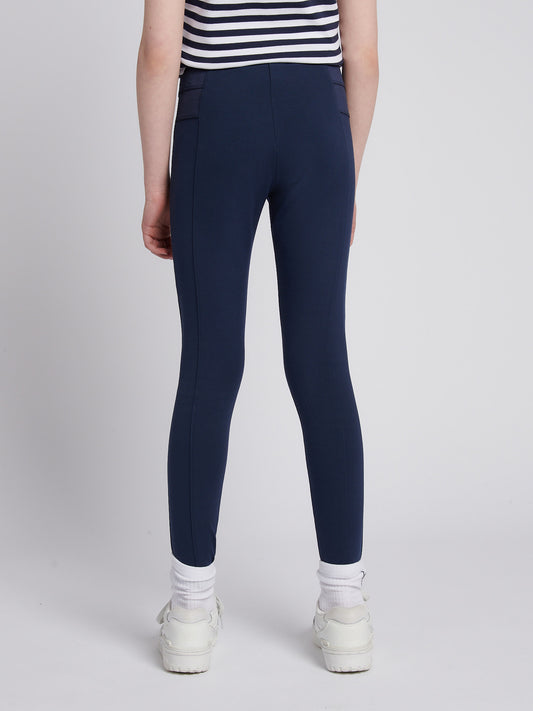 Girls Elastic Waistband Leggings in Navy Iris