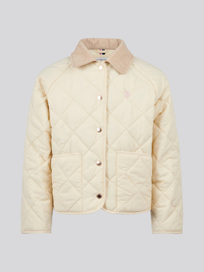 Girls Diamond Quilt Jacket in Marshmallow