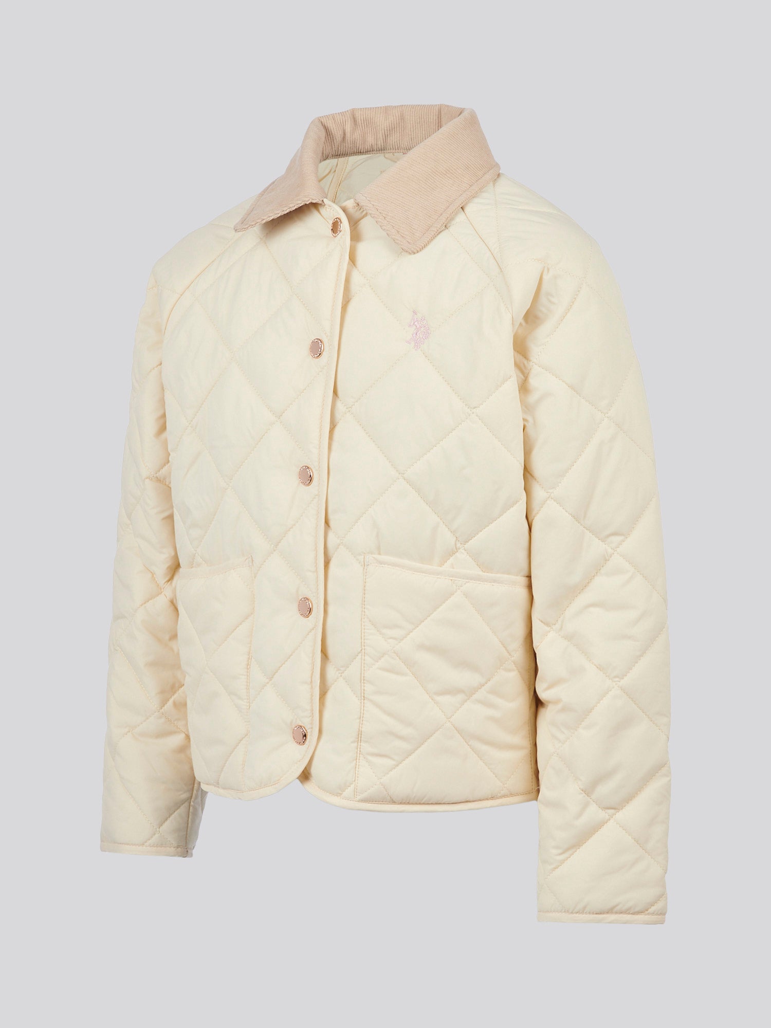 Girls Diamond Quilt Jacket in Marshmallow