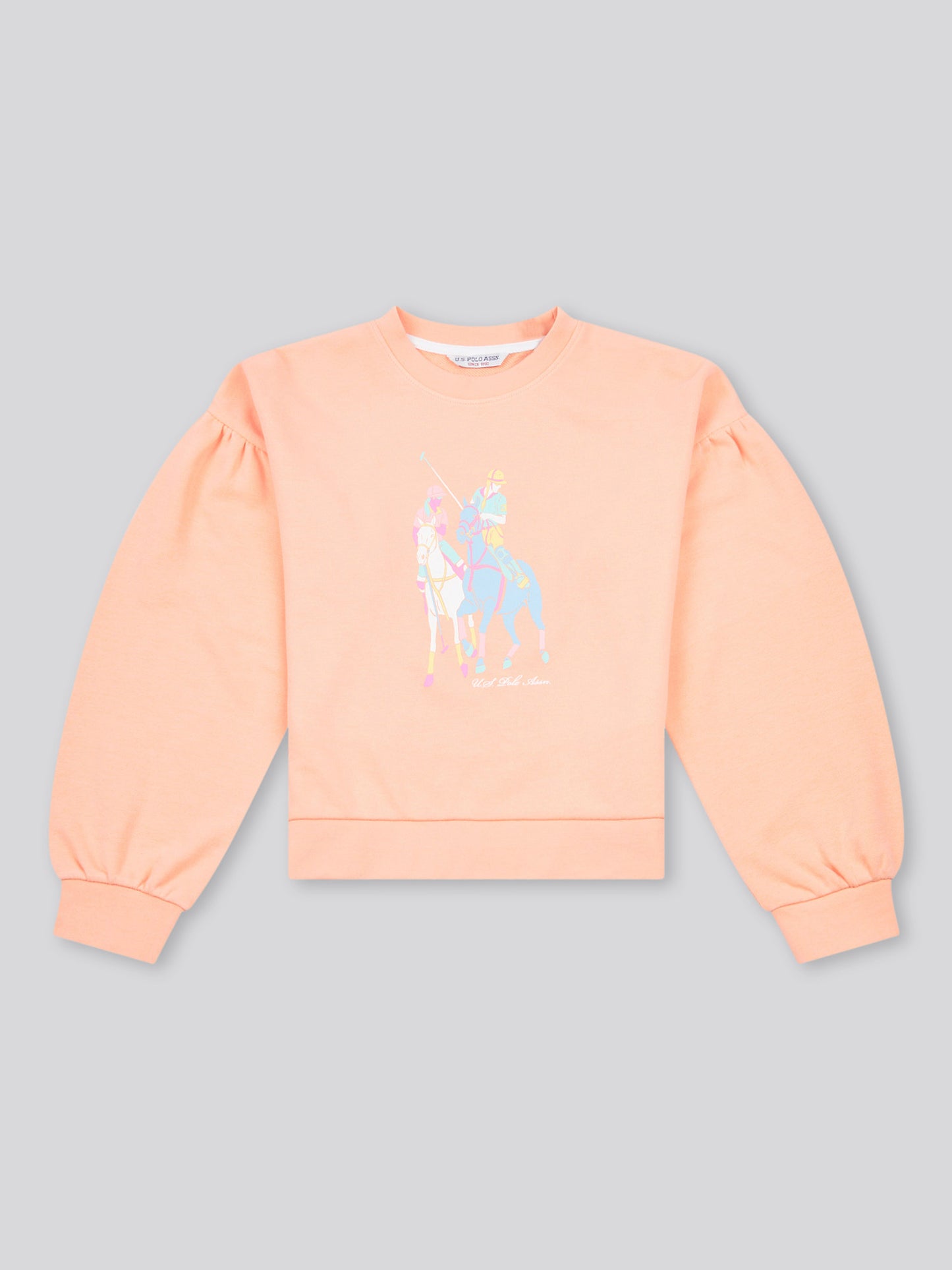 Girls Double Horsemen Puff Sleeve Sweat in Peach Nectar