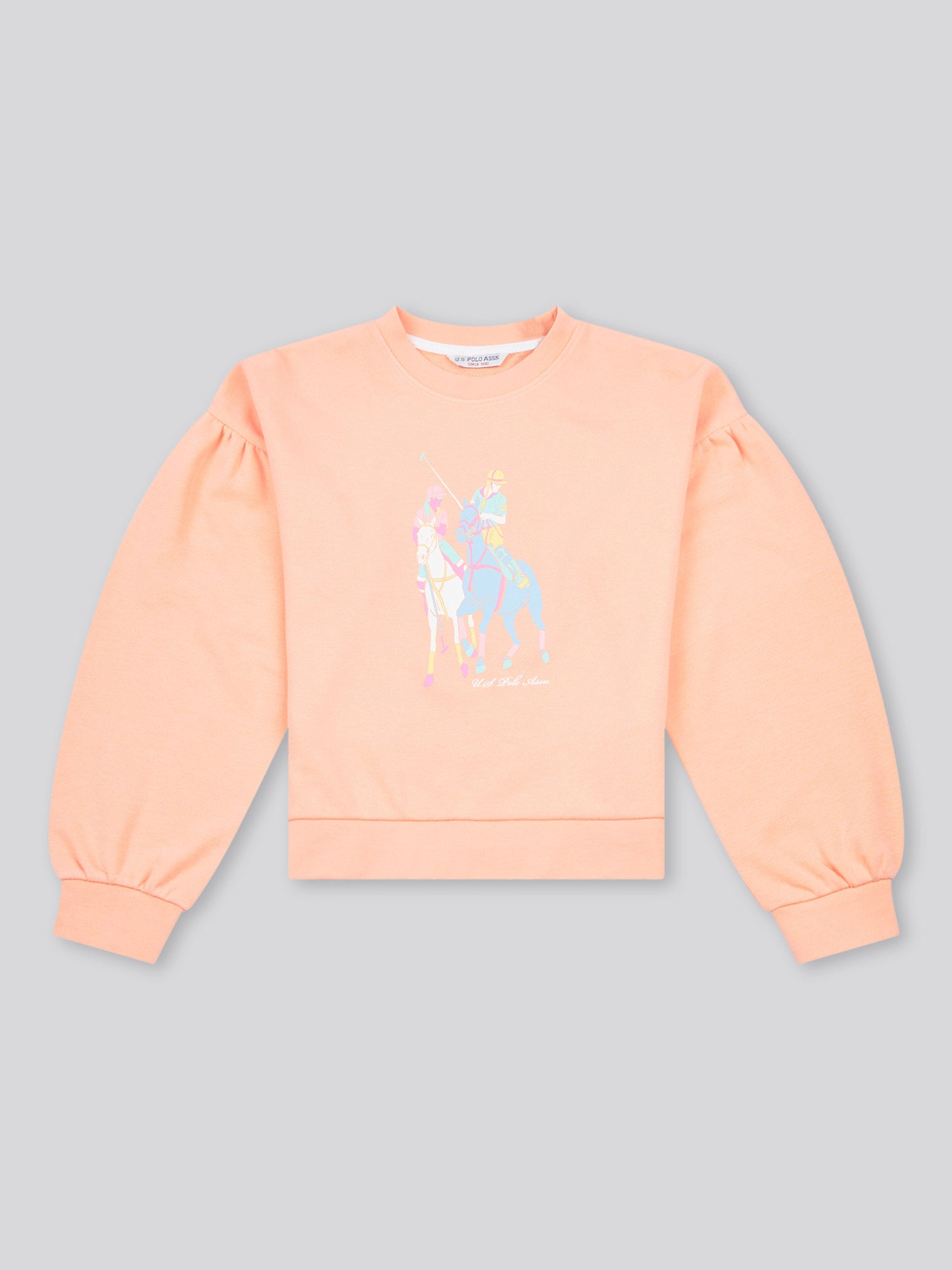 Girls Double Horsemen Puff Sleeve Sweat in Peach Nectar