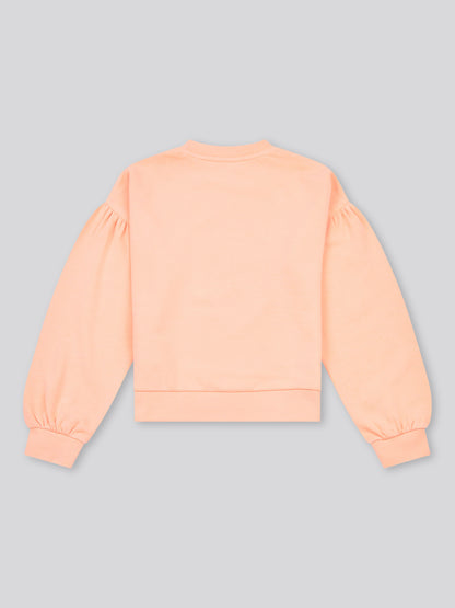 Girls Double Horsemen Puff Sleeve Sweat in Peach Nectar